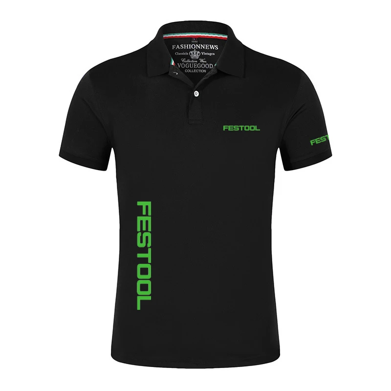 

Летняя мужская футболка-поло Festool с принтом инструменты, повседневная Однотонная футболка с коротким рукавом, мужские классические топы, ул...