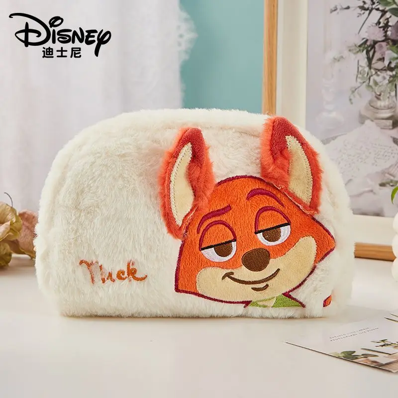 Фото Плюшевый пенал Disney Zootopia Nick Judy, плюшевая косметичка, плюшевая сумка для макияжа, вместительный дорожный органайзер для туалетных принадлежностей, подарок для детей №4