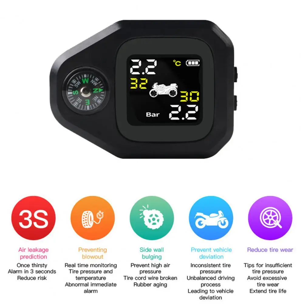 

Convenient Motorcycle TPMS with Compass High-Precision Tire Pressure Monitor Tire Pressure Detector