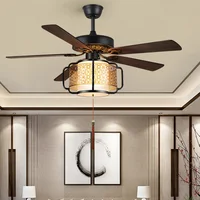 Chinese Style Antique Ceiling Fan With Led Light And Control Living Room Fan Lamp Konoye Iron Leaf LED Smart Ceiling Lamp