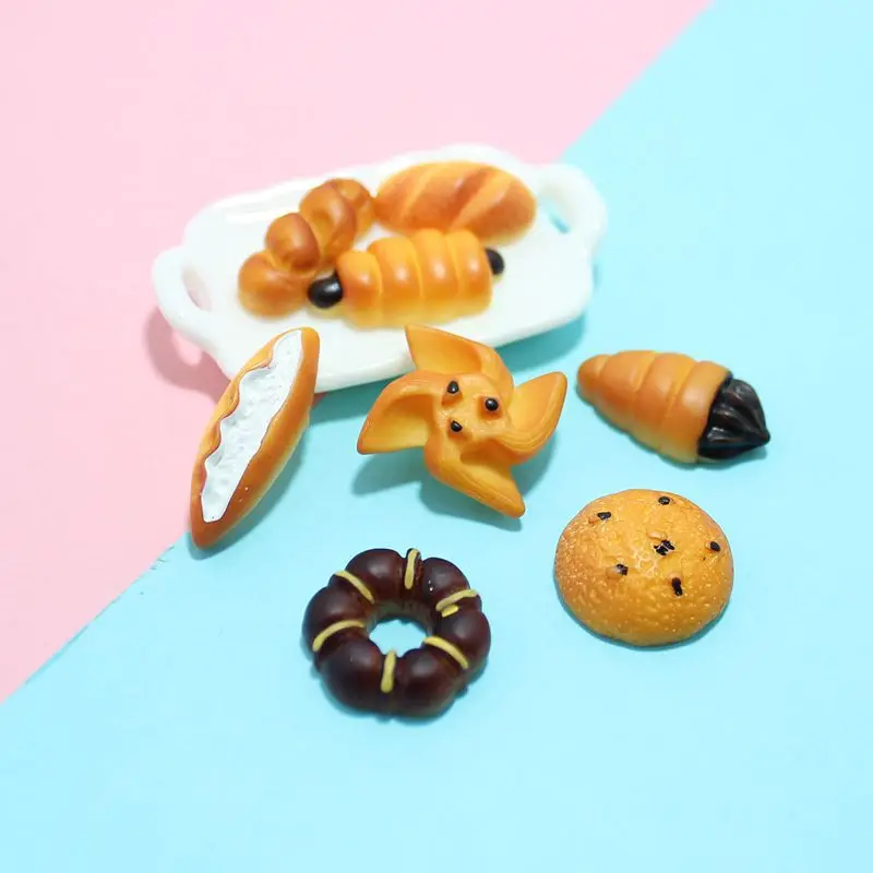 

10pcs Kawaii Resin Bread Fake Food Decoration Scrapbooking Accessories Tools Planar Resin Flatback Miniature Charms Jewelry Diy