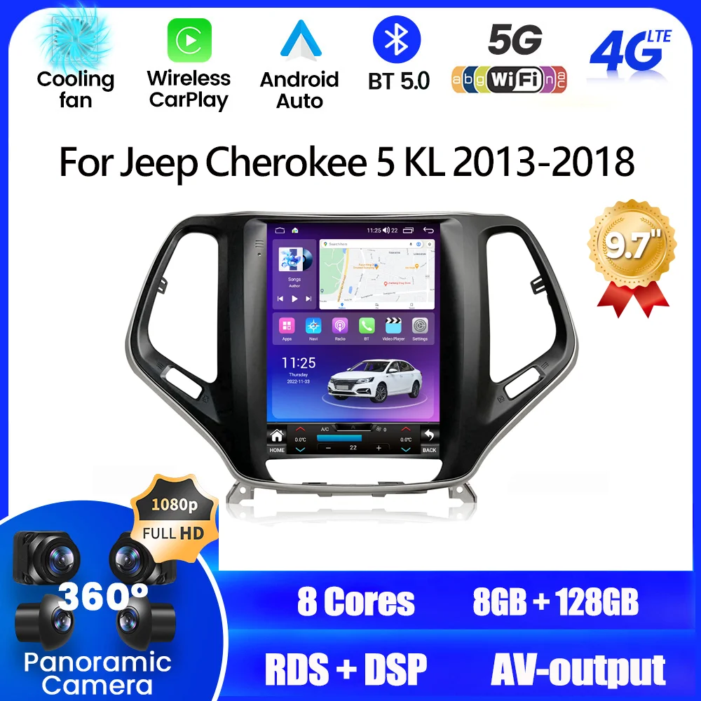 

4G LTE WIFI Car Radio For Jeep Cherokee 5 KL 2013-2018 Multimedia Video Player Android 12 Carplay Audio Tape Recorder RDS No DVD