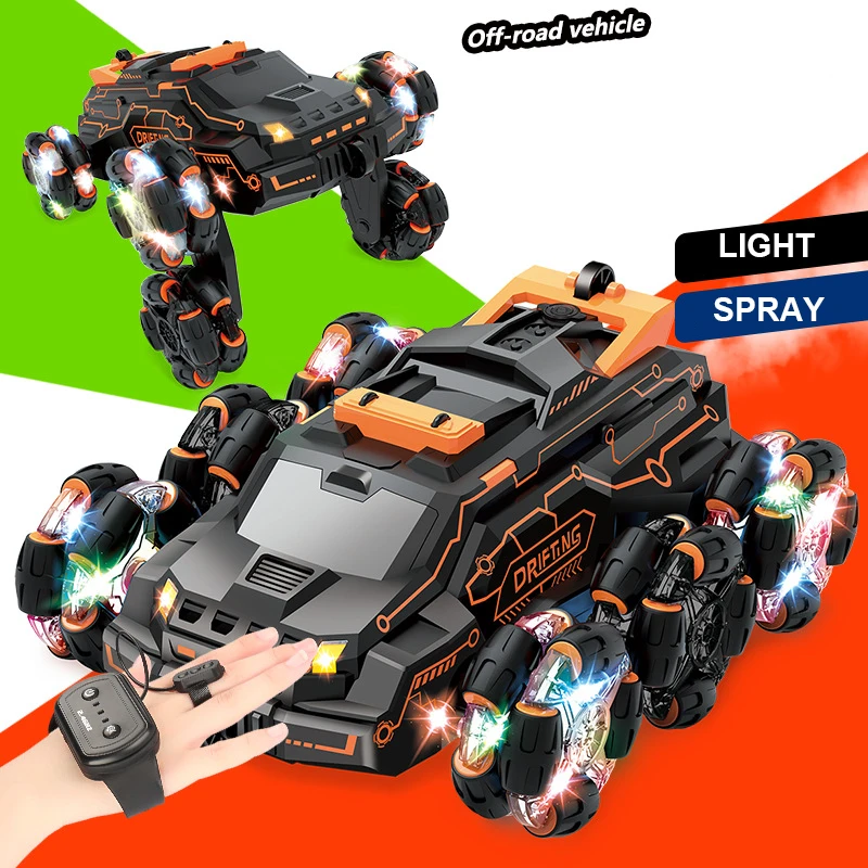 

6 Tires RC car light spray stunt toy cars 2.4G radio remote control vehicle rotate climb double-sided driving gift for children