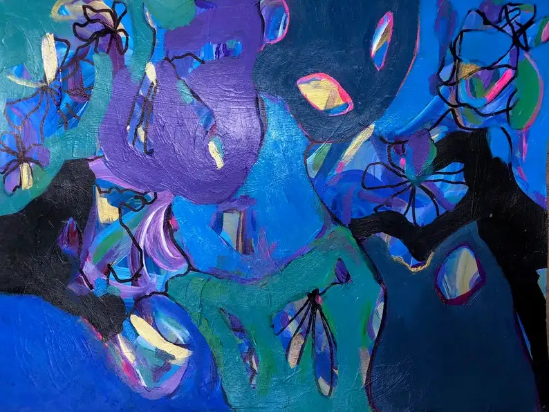 

Abstract Painting Original Art Decor Contemporary Design Unique Modern Home Design Blue Purple AcrylicOil Painting Rhino Animal