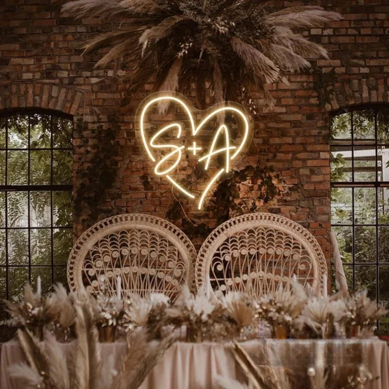 

Инициалы Сердце Неоновая вывеска Пара Началы Светодиодная вывеска в форме сердца Свадебный неоновый декор Персонализированные свадебные инициалы Неоновые огни