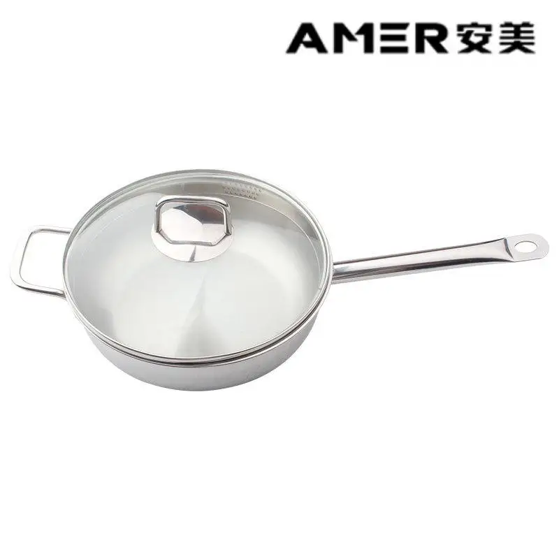 

24/26CM Stainless Steel Pan Uncoated Nonstick Pan Household Sandwich Skillet Egg Burger Skillet Pan