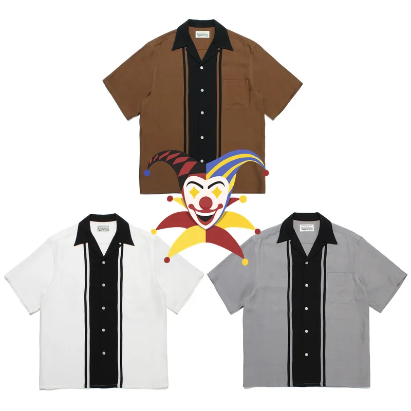 

Двухцветная гавайская рубашка в полоску WACKO MARIA для мужчин и женщин, топ в стиле пэчворк