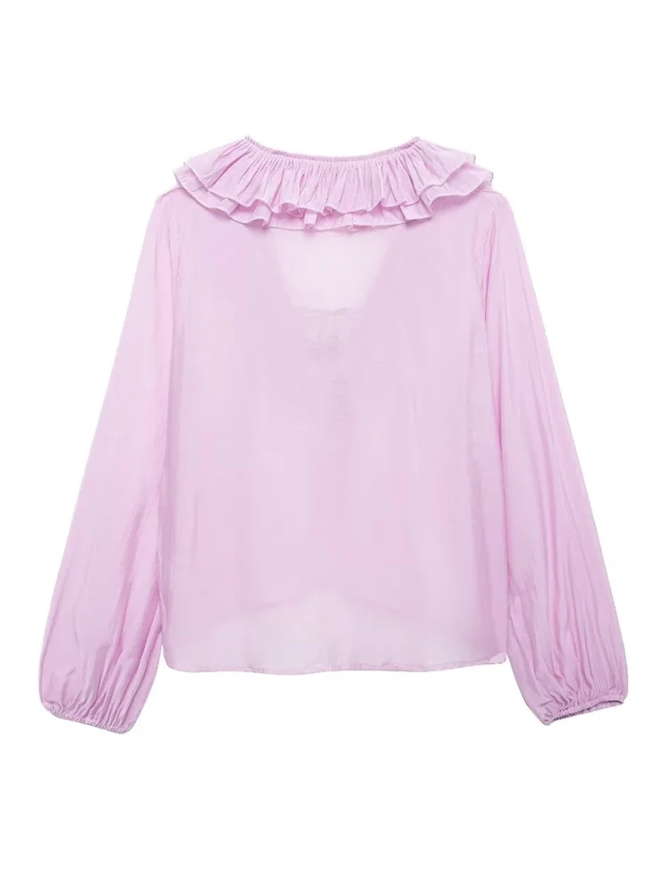 Zevity Женская модная Свободная блузка с длинным рукавом и V-образным вырезом