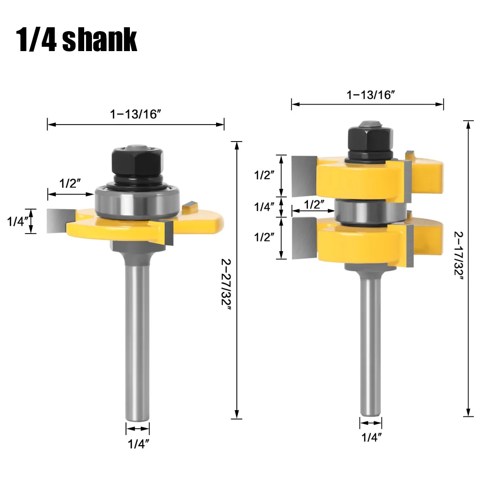 

1/4 "(6,35 мм) Хвостовик Язык и паз фрезы Набор для штока толщина-1-1/4" деревянный тенон совместное изготовление фрезерный Комплект для резки