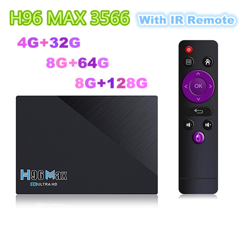 

Original H96 Max RK3566 TV Box Android11 1000LAN 4G 32G 8G 64G 128G TVBOX BT 3D 2.4G 5G Wifi 8K HDR Media Player Set Top Box