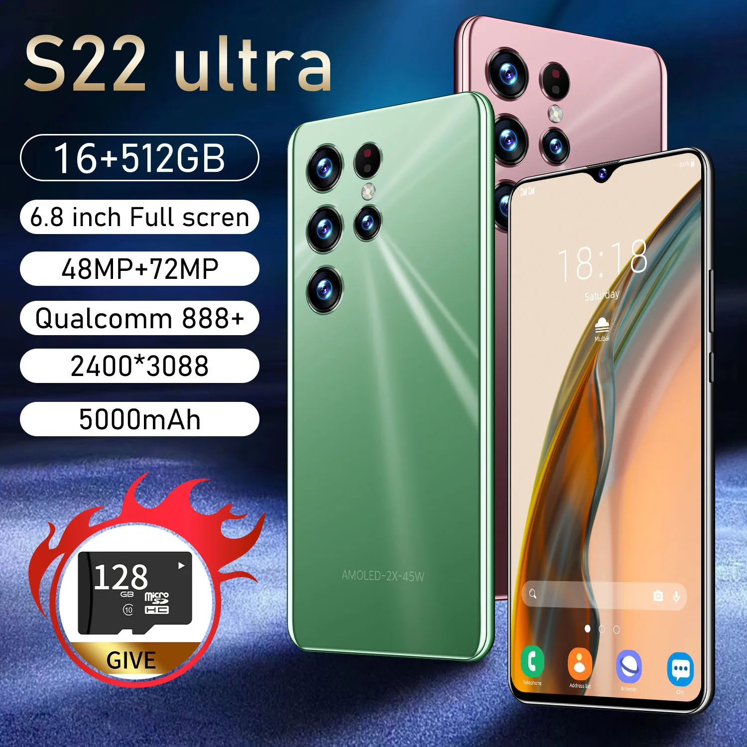 

Смартфон S22 Ultra, 2022 дюйма, 16 + 6,8 ГБ, 512 мАч