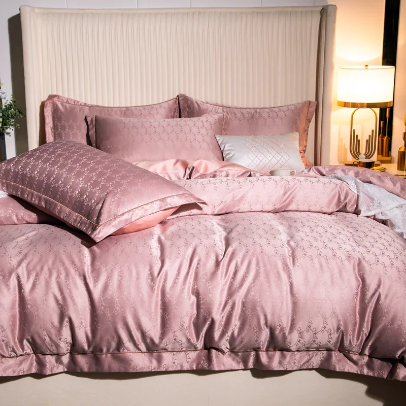 

Bedding Set Pure Cotton Four-piece Pure Light Luxury Simple Bed Suit Satin Jacquard 60 Long-staple Cotton Queen Bedding Set