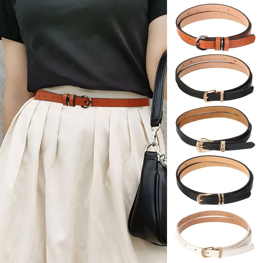 

Adjustable Spring and Summer Gift Men Women Elastic Belts PU Imitation Leather Buckle Belt Thin Waist Belt