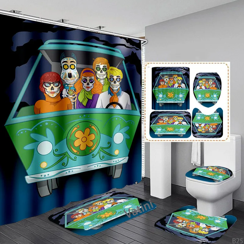 

Scooby Gang Horror Characters 3D Printed Waterproof Shower Curtain Anti-slip Bathroom Curtain Bath Mat Set Home Toilet Mats