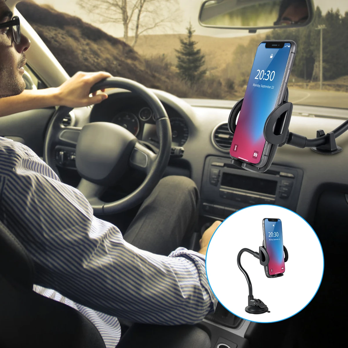 

Новый Автомобильный держатель для телефона, вращающийся на 360 ° держатель для телефона на лобовое стекло с присоской 1,9-дюйма, нескользящее ...