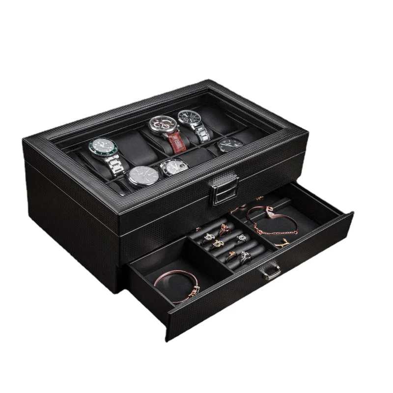 Carbon Fiber Watch Box Leather Jewelry Storage Boxes  Ring Bracelet Black Watch Box Case Organizer Display Pillows Gift Ideas