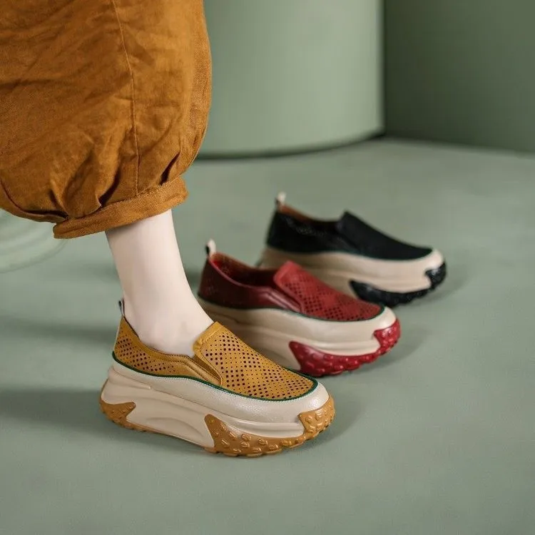 

Cow Suede Genuine Leather Platform Wedge Vulcanized Women Platform Slip-on Thick Sole Summer Autumn Moccasins Spring Sho