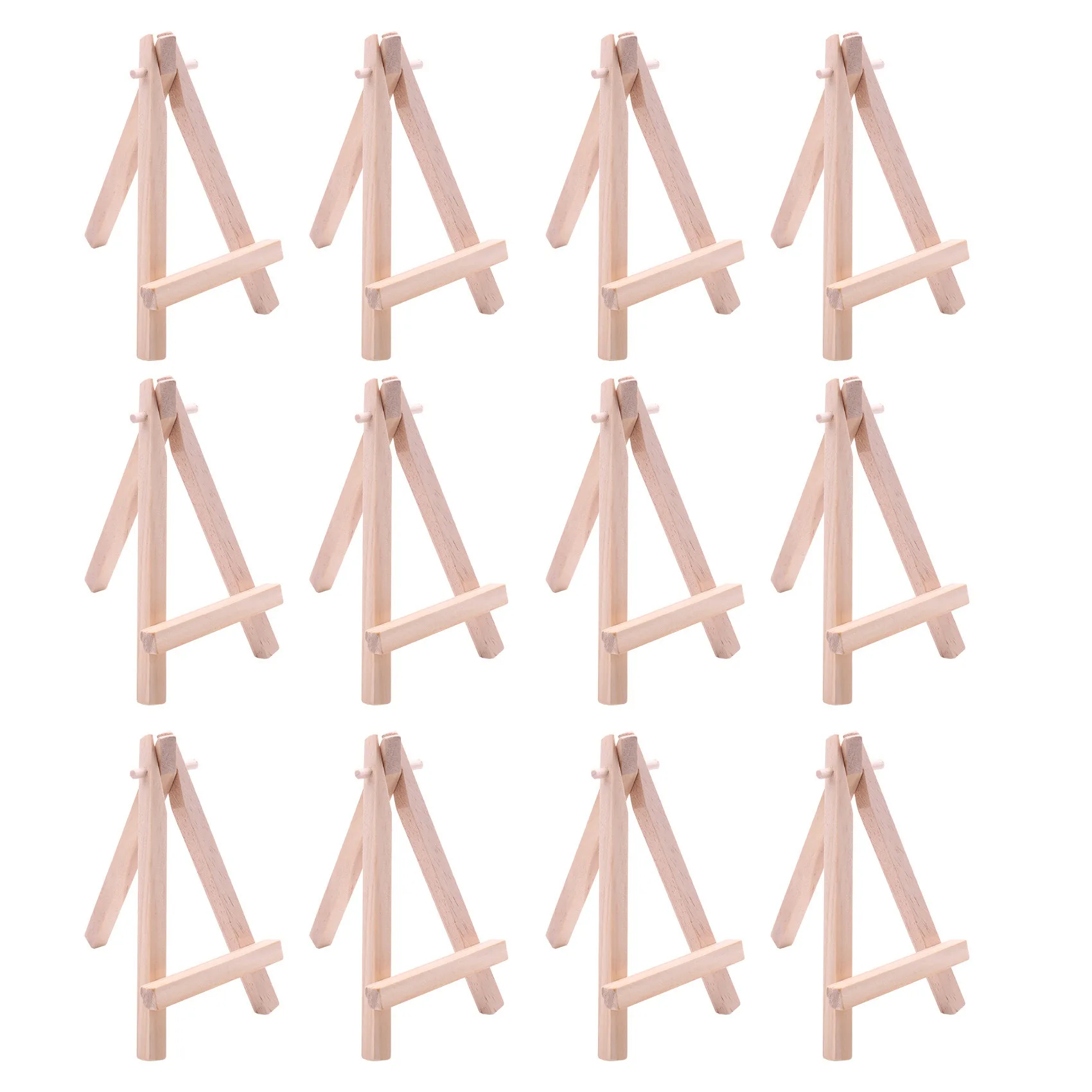 

12 Pack 5 Inch Mini Wood Display Easel Natural Wooden Tripod Holder Stand for Displaying Small Canvases and Photos