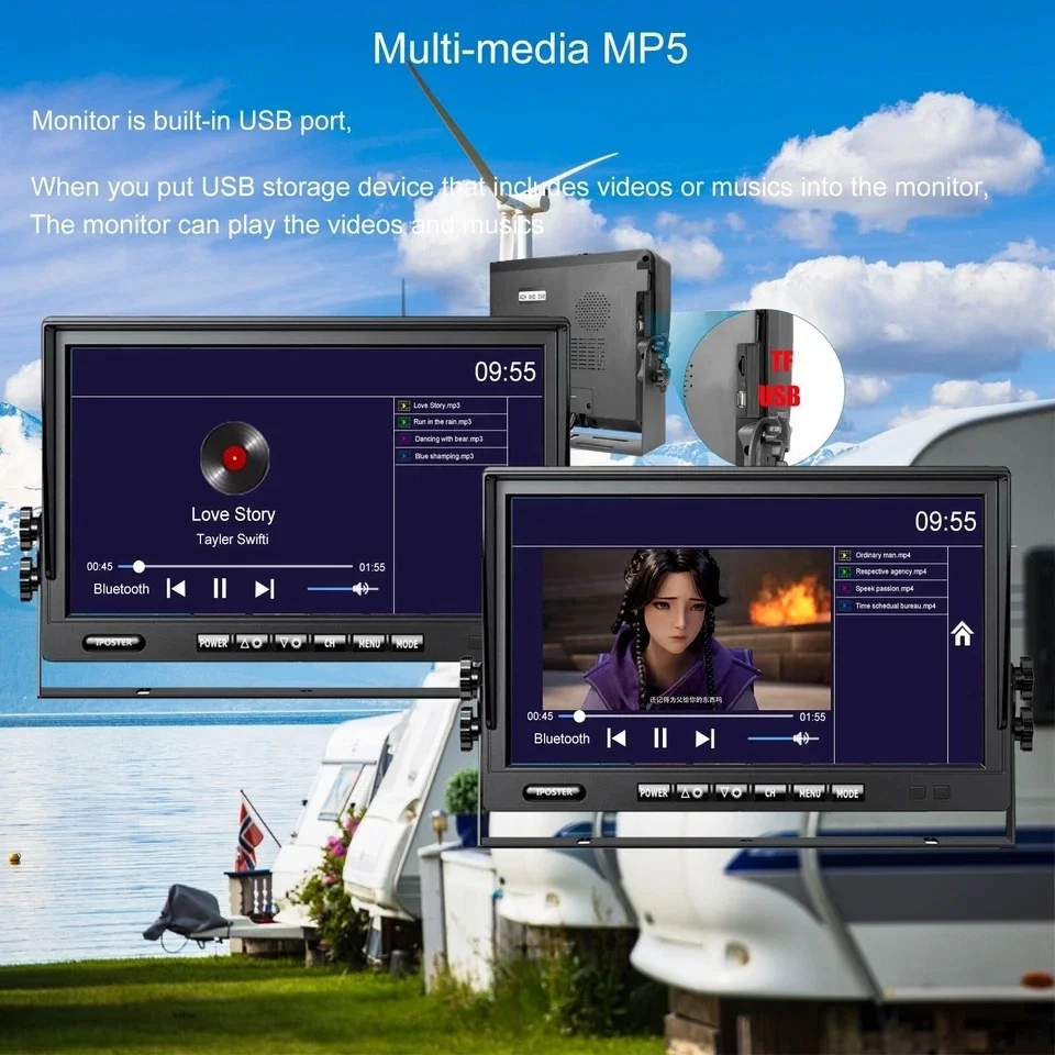 Фото 9-дюймовый IPS-монитор 4-канальный DVR USB MP5 для грузовиков с камерой заднего вида 360° №3