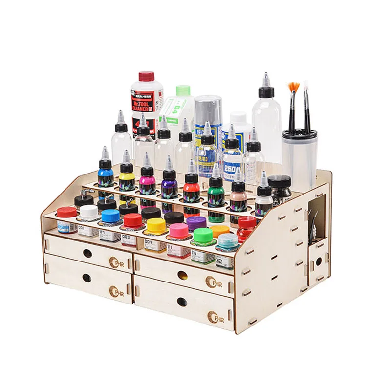 

4 выдвижных цветных модульных ящика для кистей для рисования, стойка, держатель для хранения, органайзер для бутылок и чернил для краски, 68 п...