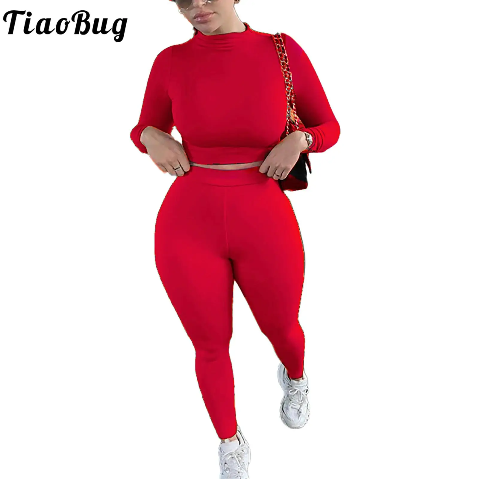 

Autumn 2023 Womens Two-Piece Set Casual Solid Color Sports Outfit Long Sleeve Crop Top with High Waist Leggings for Fitness Gym
