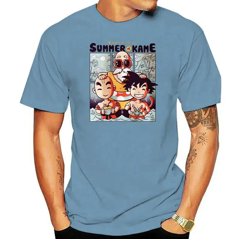 

Goku Krillin Master Roshi Summer At Kame House Black T-Shirt Style Round Tee Shirt