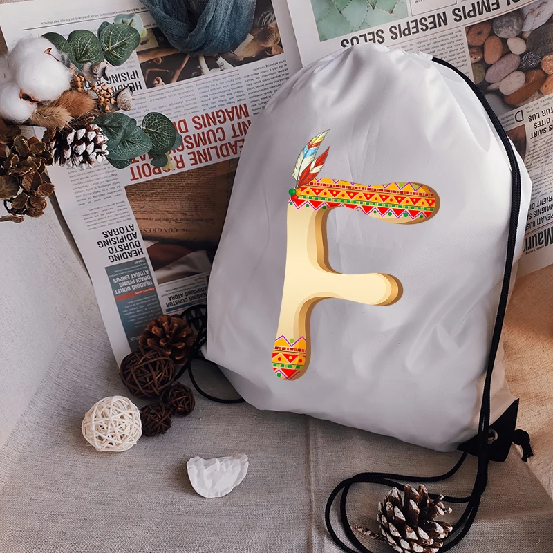 

Сумка на шнурке с милым принтом алфавита, портативные сумки для покупок, вместительная сумка на плечо, белая сумка для баскетбола на заказ, с...