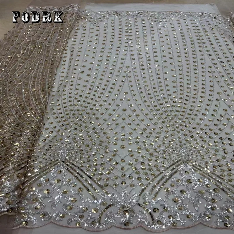 

African Handmade Beaded Lace Fabric French Mesh Laces 2023 High Quality Nigerian Lace Fabric For Party Sewing CD2600