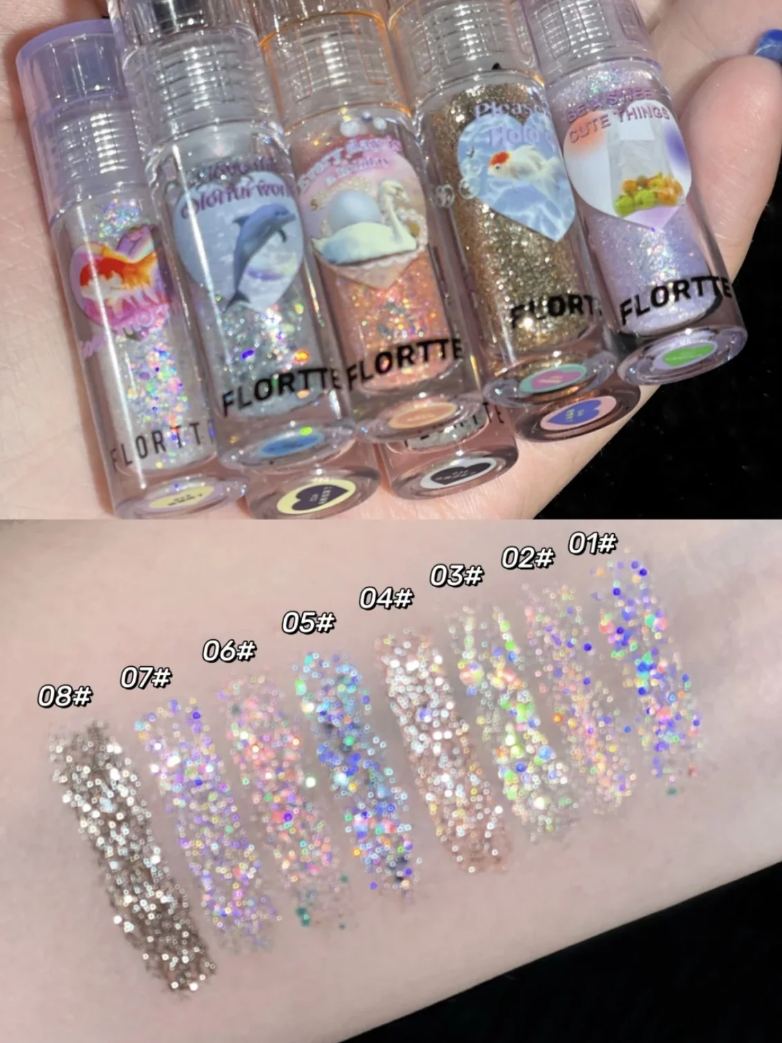 

Flortte Floria liquid eye shadow liquid sequin super flash fine glitter glitter high gloss silkworm laying pen