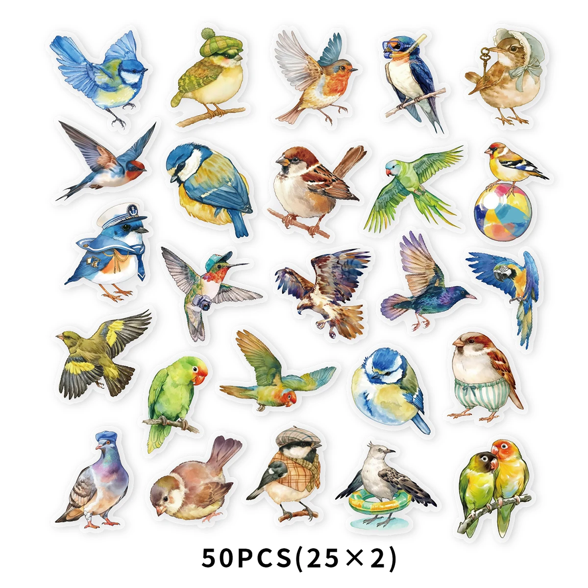 

50 Шт., Набор Водонепроницаемых Наклеек С Птицами Для Детей, Прочные Канцелярские Наклейки Для Телефона, Чехлы Для Скрапбукинга