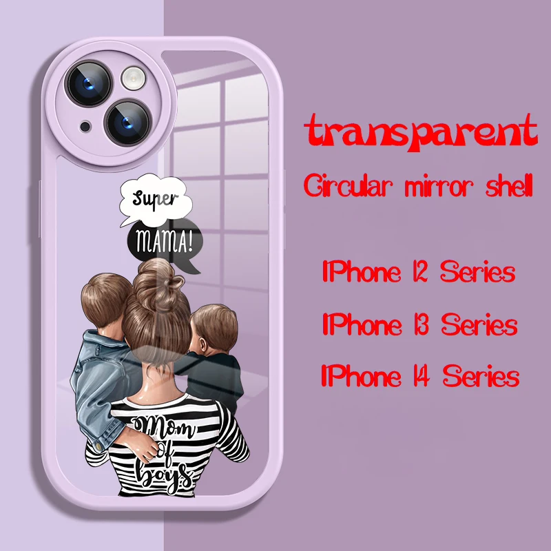 

Модный и красивый чехол для телефона для девочек подходит для iPhone 14 plus 12 13mini promax Phone Mom прозрачный круглый зеркальный чехол