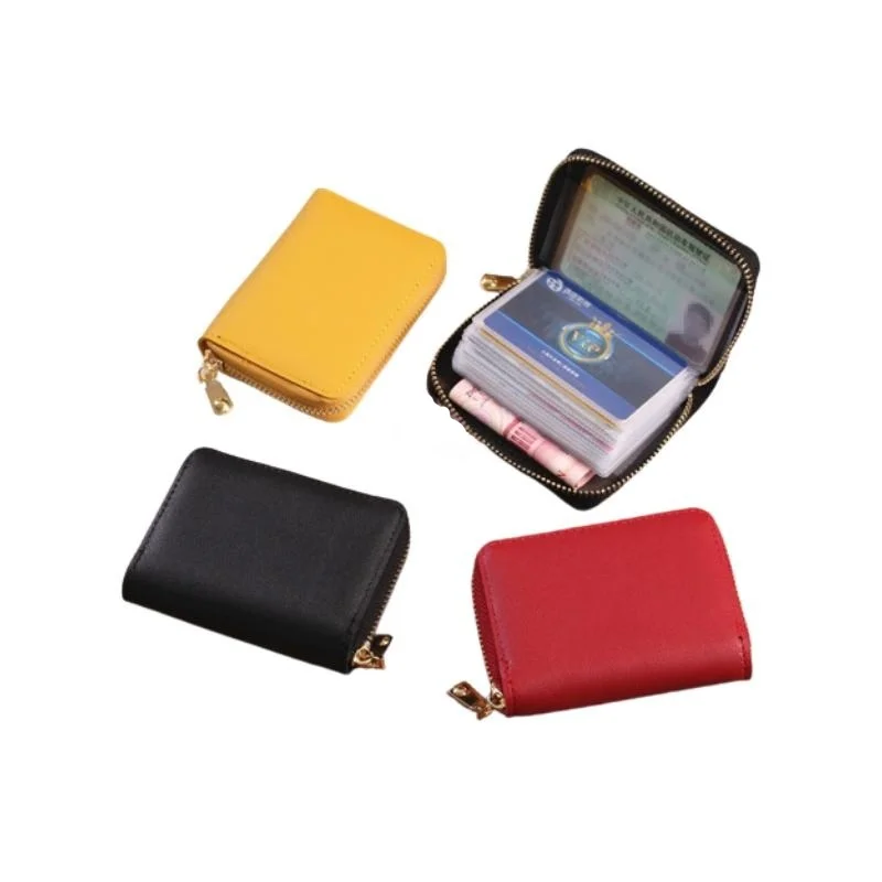 

Business Card Holder Wallet Women/men Gray Bank/ID/Credit Passport 20 Bits Card Wallet PU Leather Protect Case Zipper Coin Purse