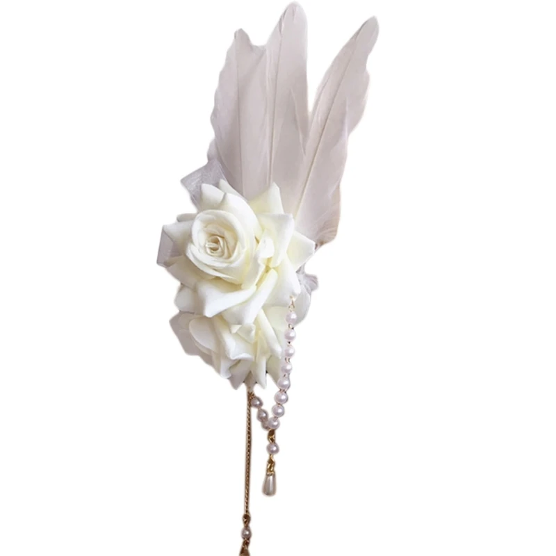 Заколка для волос с большим бантом и перьями X4YC |