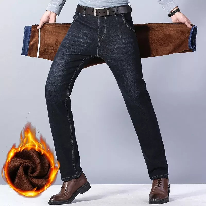NEW New Jeans Brand Autumn Winter Jeans Warm Flocking Warm Soft  Men Activities Warm Fleece Men Jeans Black Blue Grey Colors