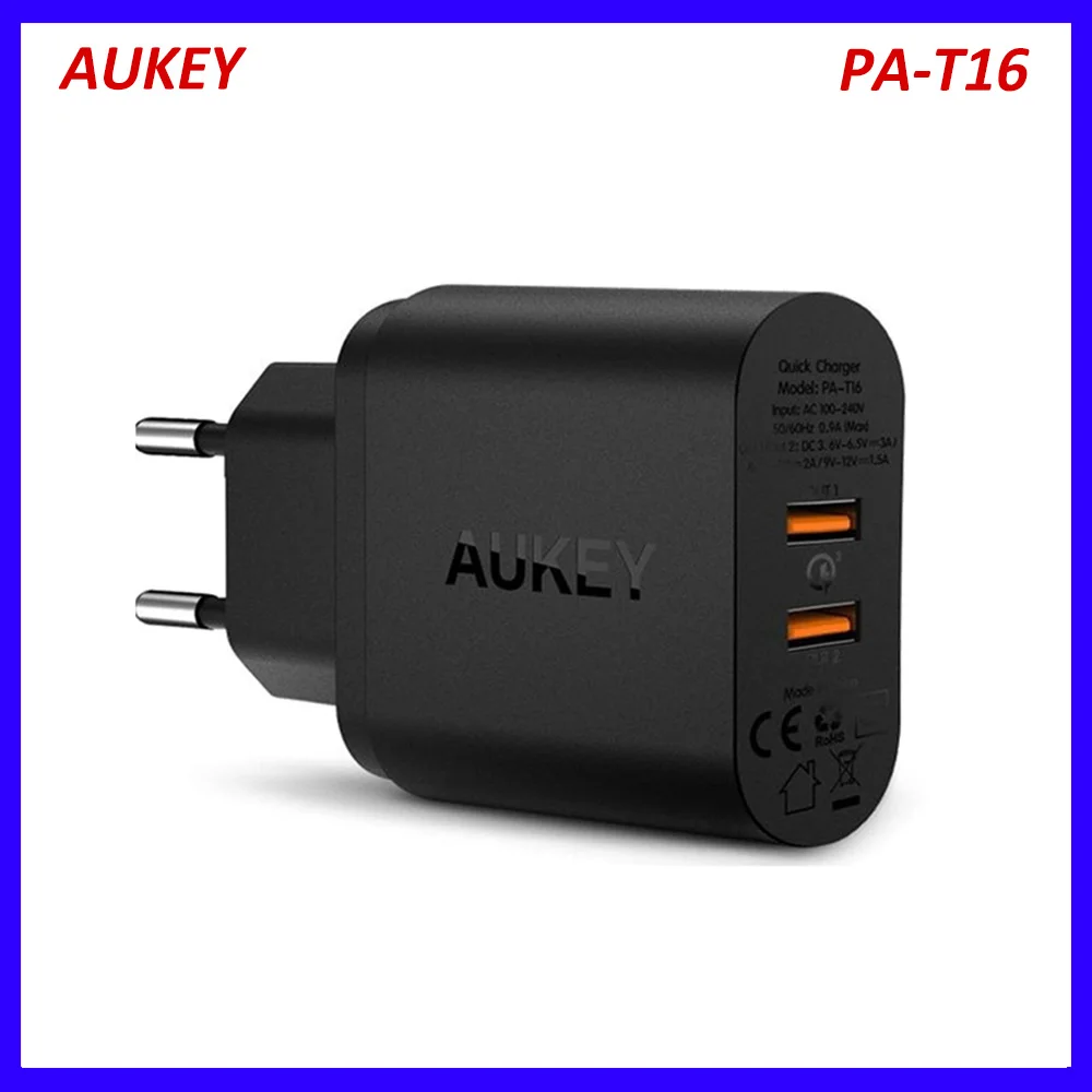 

AUKEY PA-T16 36 Вт макс. PD адаптер для быстрой зарядки с 2 портами выход Type C Быстрая зарядка QC3.0 для iPhone USB C европейского стандарта