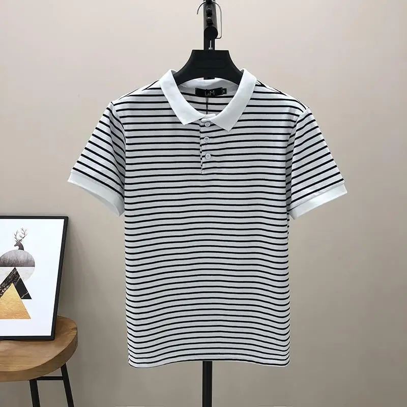 

Summer Large Men's Embroidered Stripe Lapel Polo Shirt Shirt Men's Versatile Slim T-shirt Fashionable Affordable Top