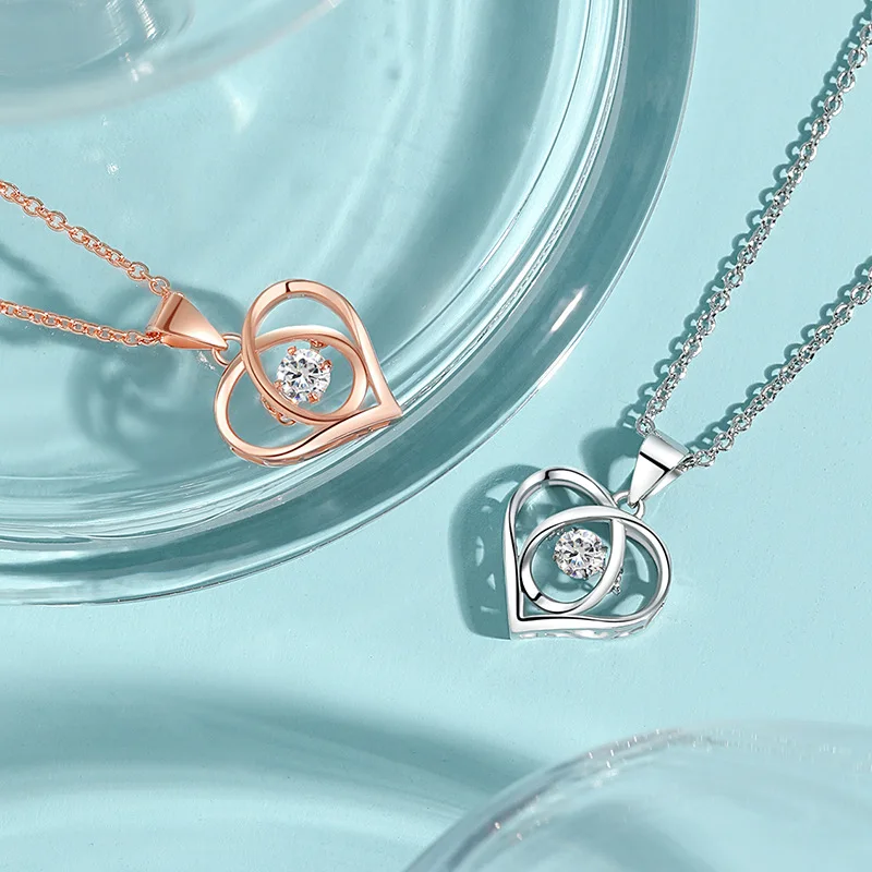 

Smart Heart-Shaped Pendant Necklace Valentine's Day To Send Girlfriend Colored Diamond Beating Heart Korean Version Of The Simpl