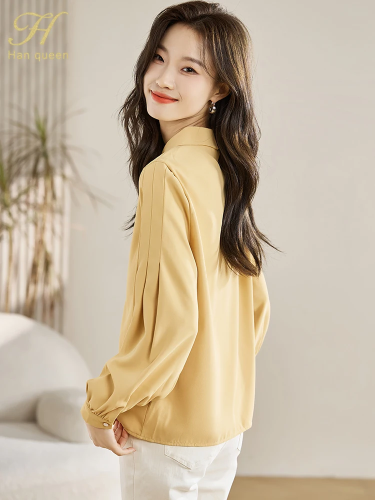 H Han Queen Элегантные блузки для женщин Простой корейский топ Повседневная блузка