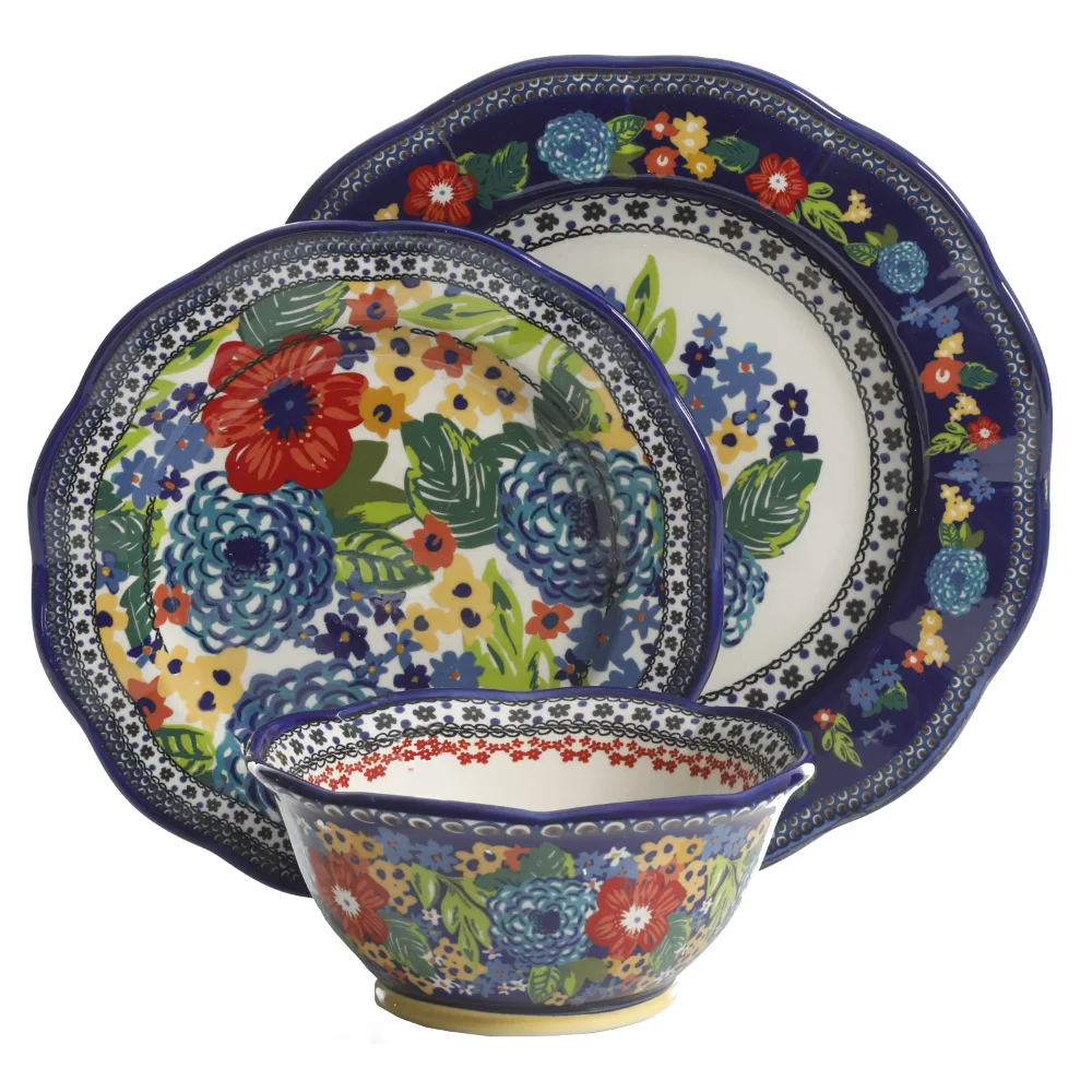 

Dazzling Dahlias 12-Piece Dinnerware Set, Cobalt Dinnerware Sets, Dinner Plates, Plates and Bowls Sets Round Plate