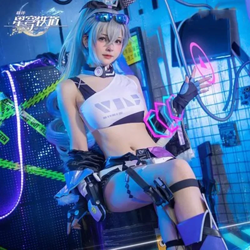 Honkai: Star Rail Silver Wolf Косплей Костюм Парик Игровая форма Очки Серьги Stellaron Hunters Хакер