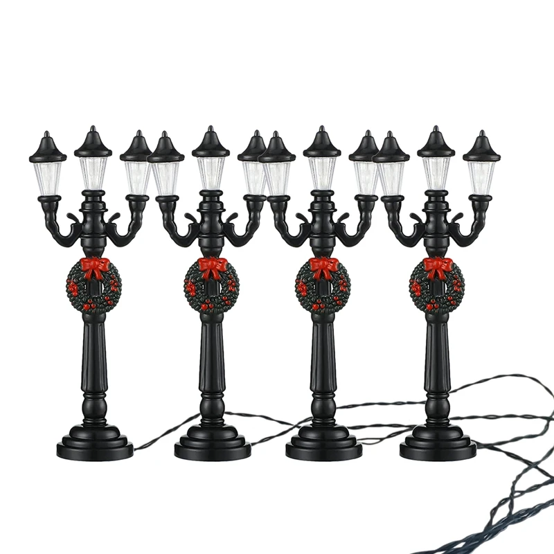 

4Pc Mini Christmas Lamp Post Train Lamp Miniature Street Lamp Decorative Street Light For DIY Dollhouse Village Pathway