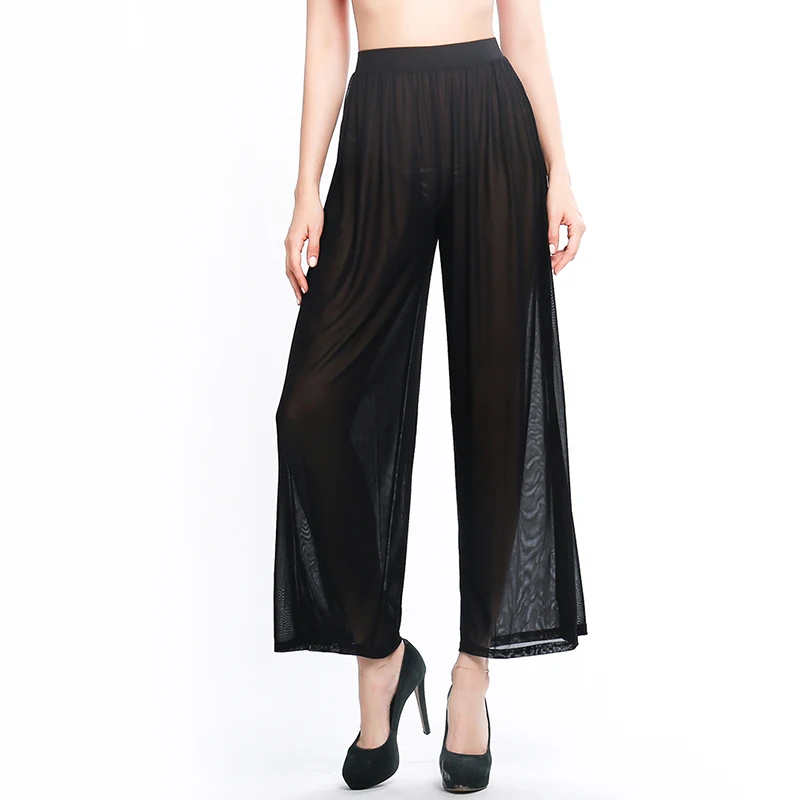 

Womens Transparent Wide Leg Pants Boho Beach Mesh Sheer Cover Up High Waist Trousers Loose Pants