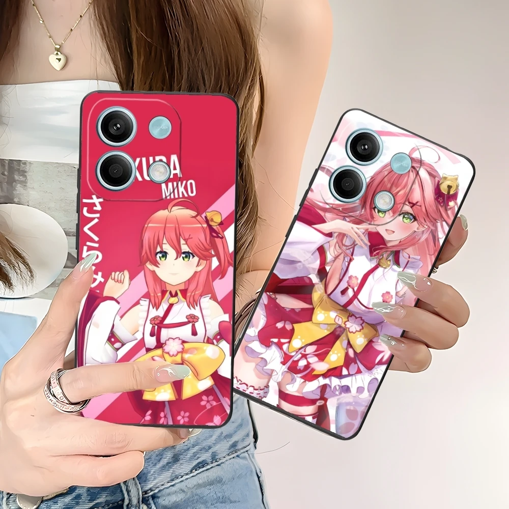 Holo Anime Sakura Miko Mobile Phone Case for Xiaomi POCO M6 M5 M4 M3 X6 X5 X4 X3 F6 F5 F4 F3 F2 C40 Pro GT 5G Black Cover Shell