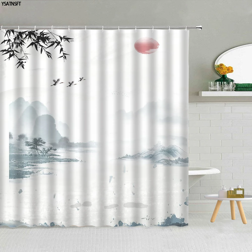 

Printing Waterproof Background Decor Bath Curtains Set Vintage Curtains Bath Curtain Bathroom Set