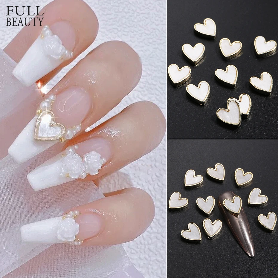 

5 шт., очаровательные украшения для ногтей с сердечками, 3D для ногтей, плоская задняя сторона, золотые, серебряные стразы, украшения для ногте...