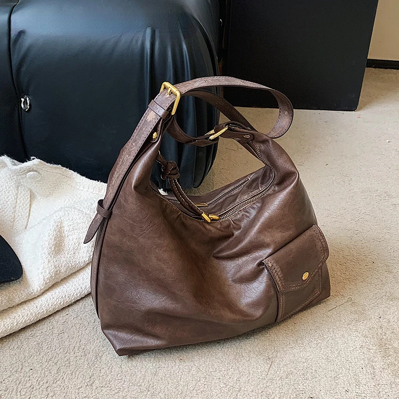 

Vintage PU Leather Casual Shoulder Bags for Women 2023 Winter Fashion Female Simple Underarm Bag Ladies Handbags and Purses