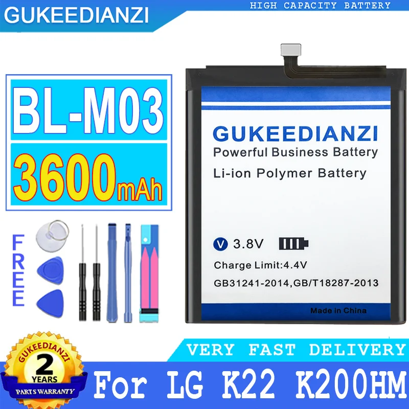 

Новинка 3600 мАч запасная батарея GUKEEDIANZI для LG K22 K22plus K22 Plus K200HM BL-M03 + Инструменты