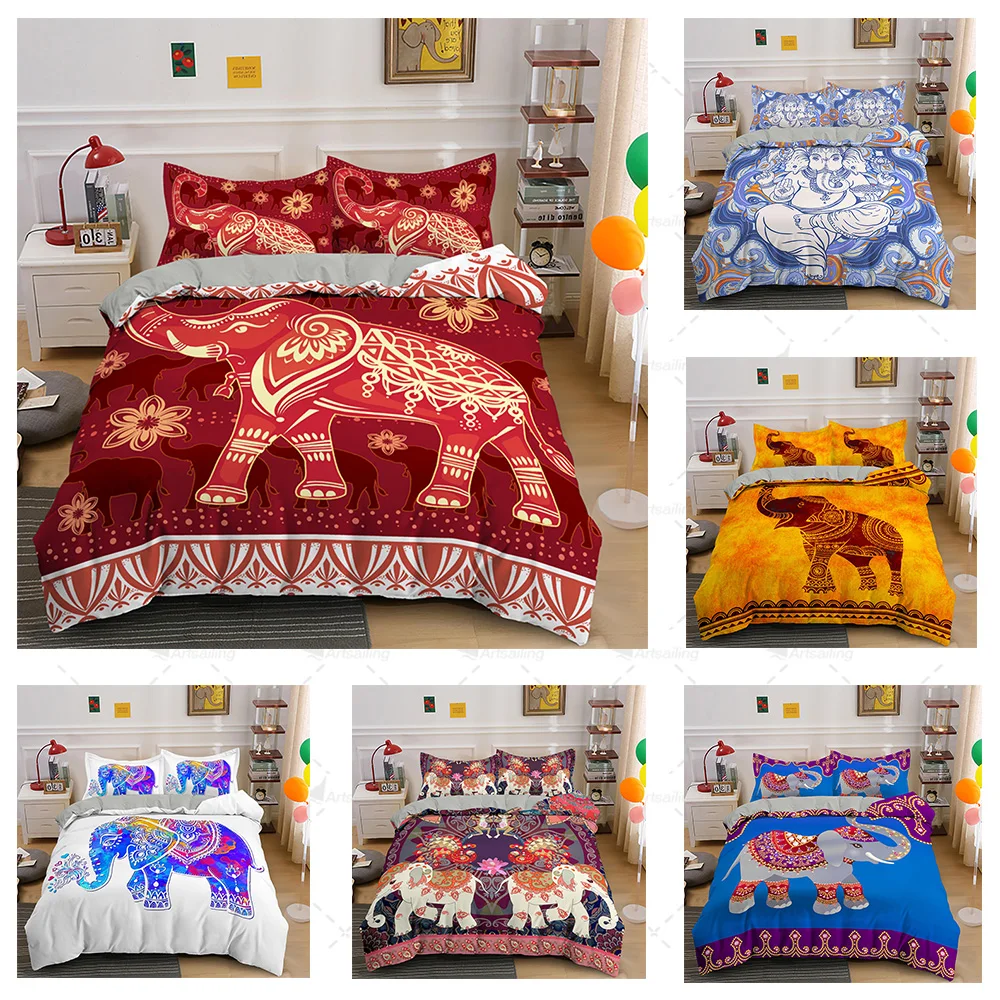 3D Design Psychedelic Boho Elephant Bedding Set Queen King Size Duvet With Pillowcase Hippie Quilt Covers Bed Linen Home Textile