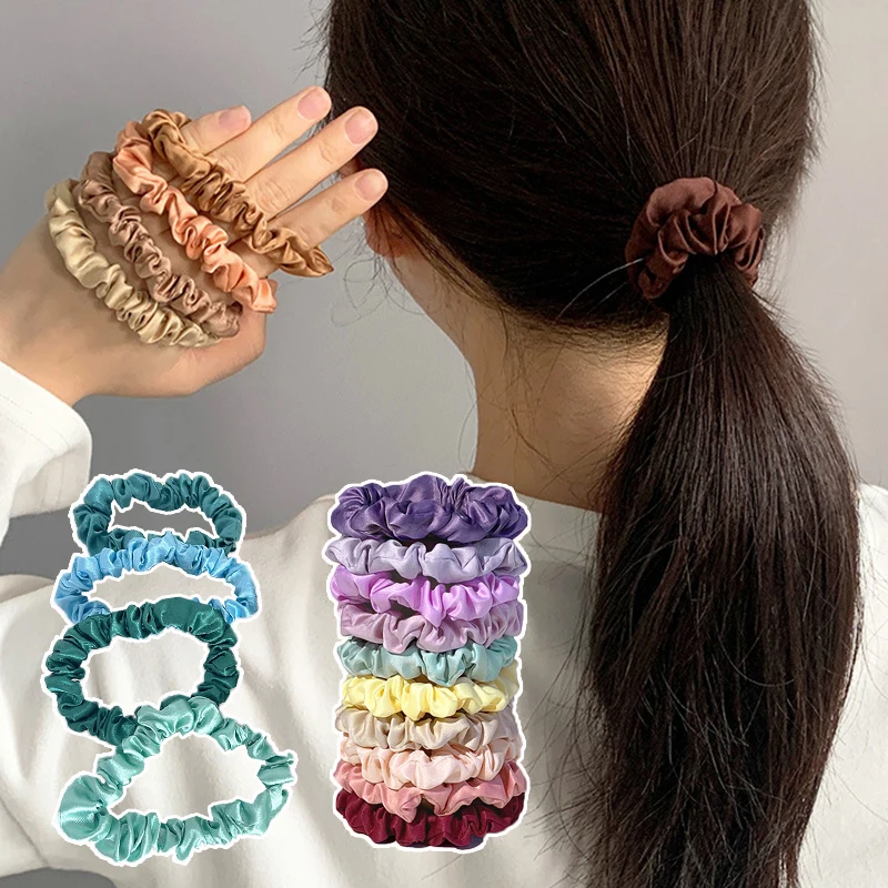 Ful Diy Elastic Hair Bands Set Women Girls Silky Satin Scrunchies 6cm Solid Color Small Hair Rope Hair Accessories