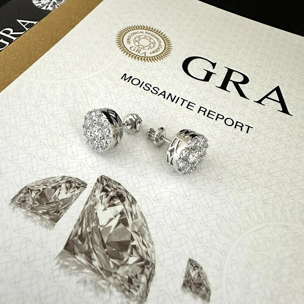 Big Diamond Moissanite Earrings for Women S925 Silver Iced Out Ear Studs Women Men High-End Jewelry Pass Tester Free Shipping